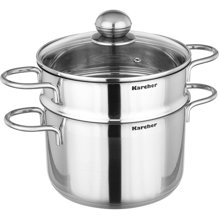 Karcher 14-Piece Stainless Steel Cookware Set with Glass Lids - Induction Compatible