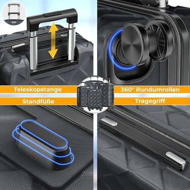 Набір валіз KESSER® 4 шт. | Валізи з ABS, кодований замок, вага валіз, органайзер для подорожей, 360° колеса | Ручна поклажа та великі валізи для бізнесу та подорожей, сірий колір