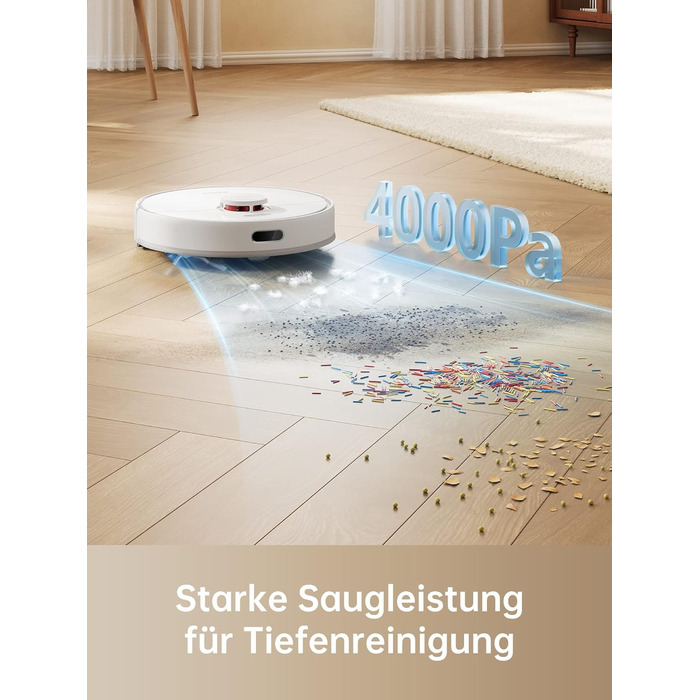 Робот-пилосос Dreame D9 Max з функцією миття, 4000Pa, LDS-навігація, 150 хв роботи, карти для різних поверхонь, ідеальний для килимів, твердих підлог та шерсті тварин, керування через додаток