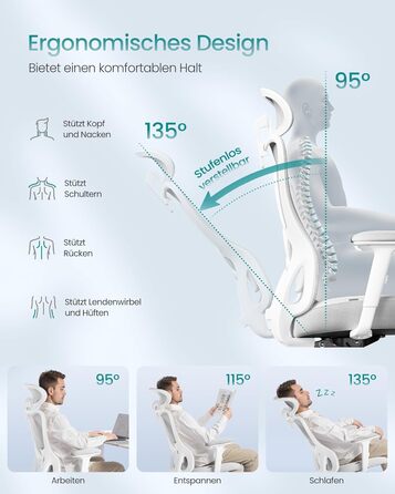 Офісний стіл SONGMICS - ергономічне крісло, комп'ютерне крісло з регульованою поперековою та підголовною підтримкою, до 150 кг, регульована висота, OBN066BH01 (Сірий голуб)