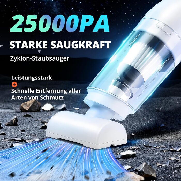 Акумуляторний бездротовий пилосос Handstaubsauger 25000pa для авто, дому, тварин (білий) з мийним фільтром