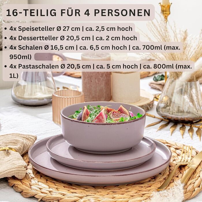 Набір керамічних мисок Sänger 4 шт., миски для мюслі на 4 персони, фіолетові миски 700 мл, стійкі до подряпин, мікрохвильовки та посудомийної машини