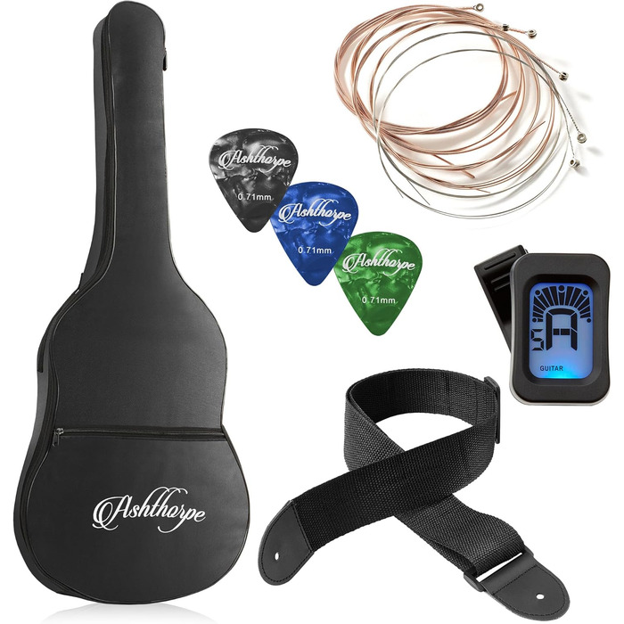 Акустична гітара Ashthorpe 30 дюймів для початківців, стартовий набір: гіга-сумка, струни, ремінь, тюнер, медіатори, блакитна