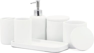 ZCCZ 4-Piece Bathroom Accessories Set, Black, with Soap Dispenser, Toothbrush Holder, Bathroom Tumbler, and Vanity Tray, Decorative Countertop Organizer (New White)