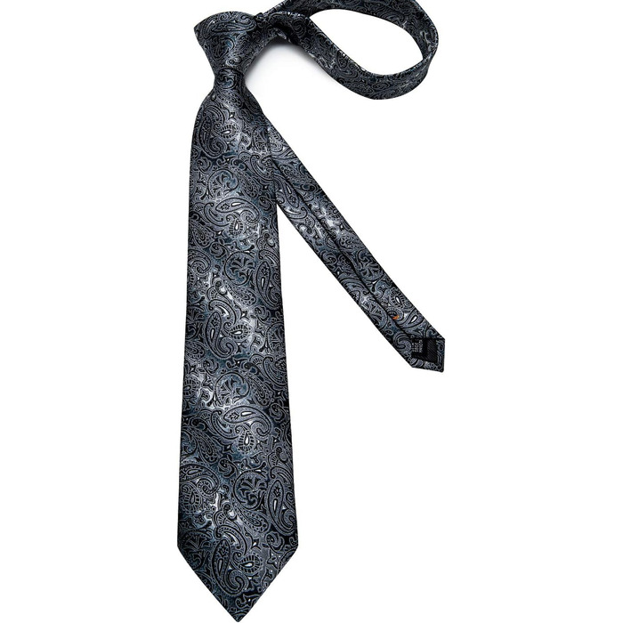 Мужской шелковый галстук і нагрудний платок DiBanGu: набір для формального стилю (чорний, сірий)