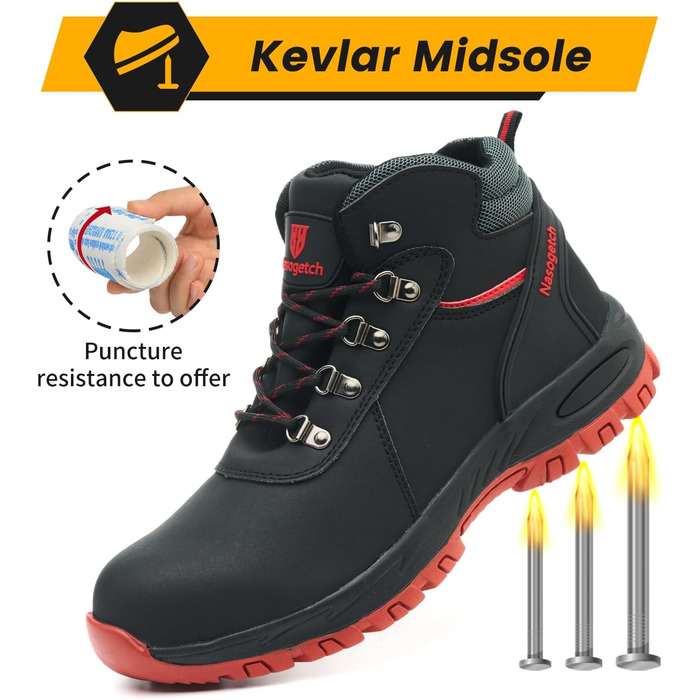 Черевики робочі зимові водонепроникні з металевим підсилювачем для жінок та чоловіків. Зимові робочі черевики, захисні черевики, антиковзаючі, чорно-червоні (39 EU)