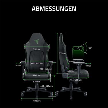 Ігрове крісло Razer Iskur V2 з адаптивною поперековою підтримкою, екологічною EPU-еко-шкірою, 4D-підлокітниками, зелений