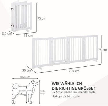 Захисний бар'єр для собак PawHut - самостійний, 204 x 75 см, 4 панелі, білий