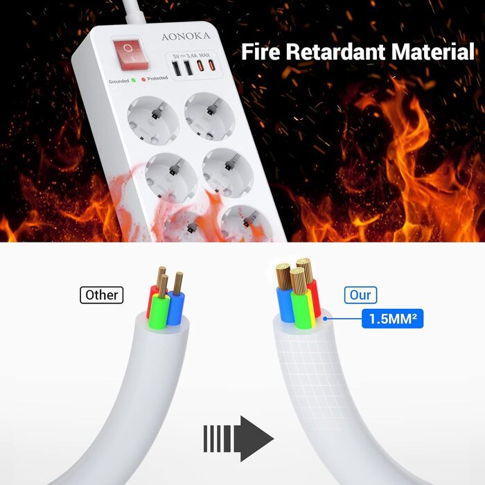 Мережевий фільтр 12-разовий з USB-C, перенапруження до 1700 Дж, з вимикачем, 4 USB-порти, 10 розеток, чорний, для кріплення на стіну, 1,5 м