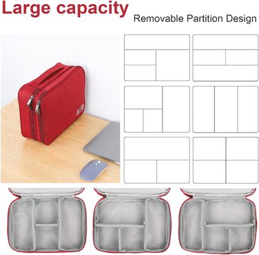 Органайзер для кабелів AiQInu: універсальна дорожня сумка-кубик для кабелів, 3-шаровий водонепроникний органайзер для зарядних кабелів, Powerbank, USB-накопичувачів, SD-карт (червоний)