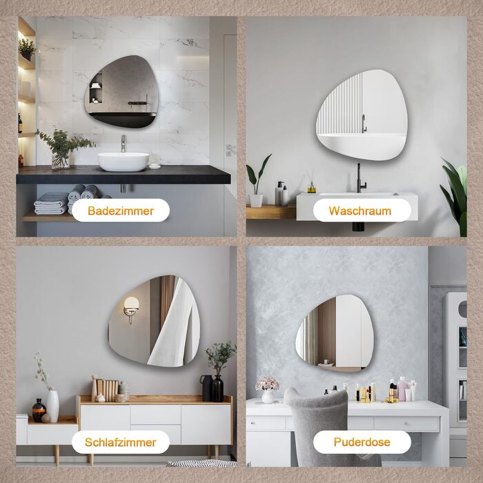 Дзеркало Boromal Spiegel чорне 40x60 см з металевим обрамленням для ванної, туалету, спальні (80x80 см, асиметричний стиль C)