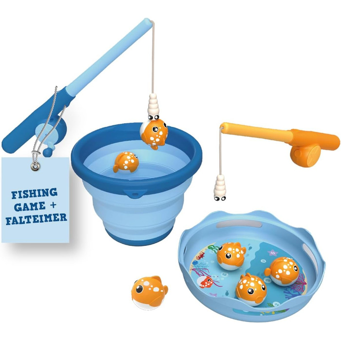 Schildkröt® Fishing Game Set, magnetic fishing game, for indoor and outdoor use, telescopic fishing rod, 3-liter collapsible bucket, BPA-free