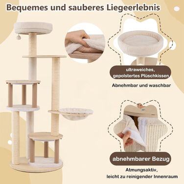 Дерев'яний кігтеточка для котів Costway 151 см з будиночком, гамаком та сизалевими стовпчиками