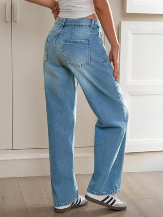 Джинси жіночі Fisoew Baggy з широкими штанинами, середньою талією, прямий крій, блакитні, розмір 34