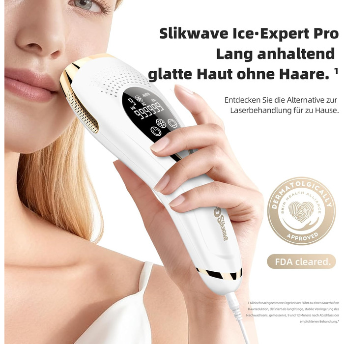 Пристрій для епіляції IPL з охолодженням 6°C, безболісна епіляція для тіла та обличчя, 999,900 імпульсів, 9 рівнів потужності, білий