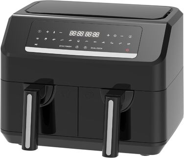 Електрична аерофритюрниця Emerio Digital Doppel 7,2 л (2×3,6 л), 12 програм, без BPA, синхронне завершення, фритюрниця без олії