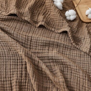 Плед EMME Baumwolldecke з 100% мусліну: м'який, дихаючий плед для дорослих, софа, крісло, всі сезони, бавовна, бежевий (127 x 177 см)