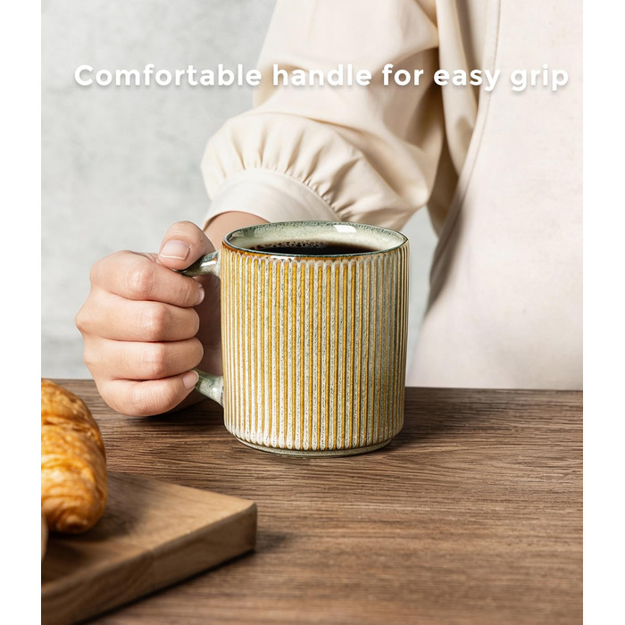 Набір посуду з каменю GBhome на 6 осіб, 18 предметів, ручна робота, реактивна глазур, мікрохвильова та посудомийна безпека, глибокий зелений колір (Desret Salbei), включає чашки (6 шт.)