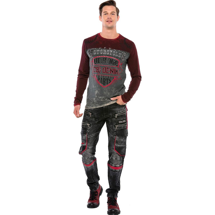 Чоловічі джинси Cipo & Baxx Cargo Regular Fit Straight Biker Used Look чорні W40 L32