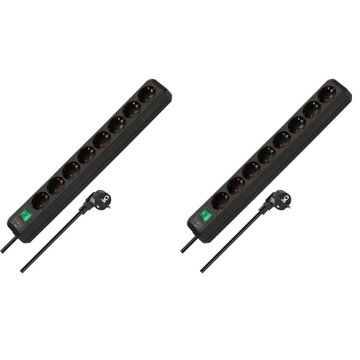 Бренненштуль Eco-Line, мережевий фільтр 8 розеток з вимикачем та захистом від дотику (чорний, 3м, 2 шт. в упаковці)