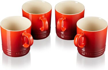 Le Creuset 4-Piece Stoneware Mug Set, 350 ml each, Cherry Red, 79113350600000