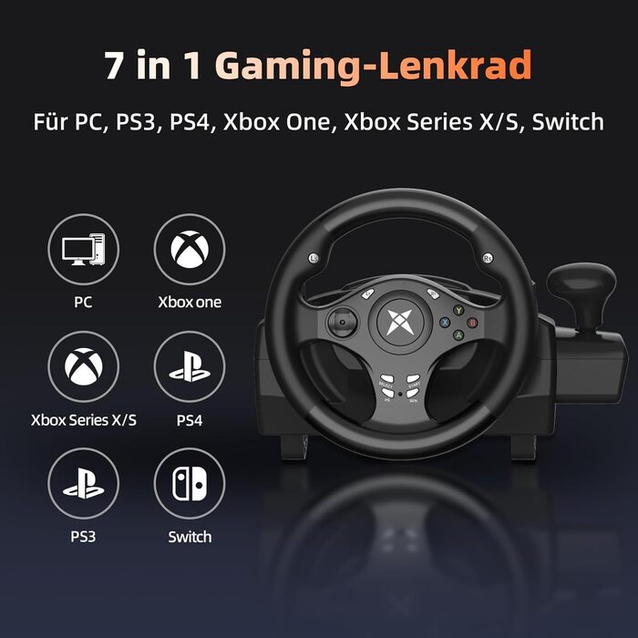 Ігрове кермо NBCP R270 з педалями: 270°, вібрація, сумісність з PC, PS3, PS4, Xbox One, Xbox Series X/S, Nintendo Switch – для гоночних ігор