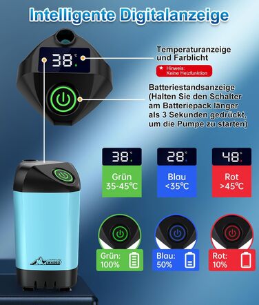 WADEO Portable Camping Shower Battery with Pump and Shower Bucket, Camping Shower with Rechargeable Battery, Mobile Shower Outdoor Showers with Shower Head, for Camping Trips, Garden, Hiking, Car Washing (Blue, with 20L Container)