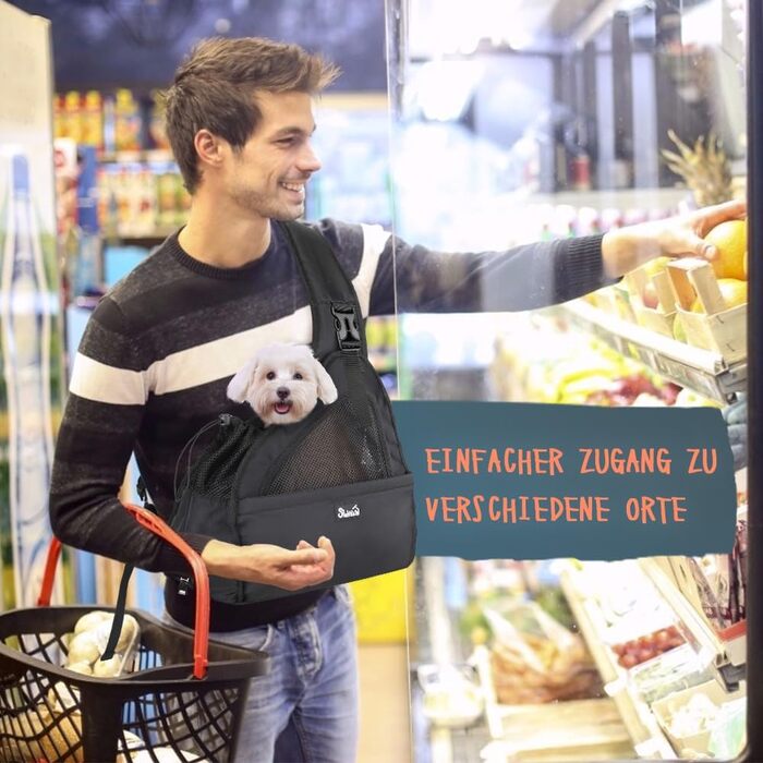 Dog-friendly sling carriers, hands-free travel bag for small pets with adjustable straps, hardboard base, safety belt, for dogs up to 2.8kg, widened version (M+ (For short-legged pets under 2.8kg), Black)