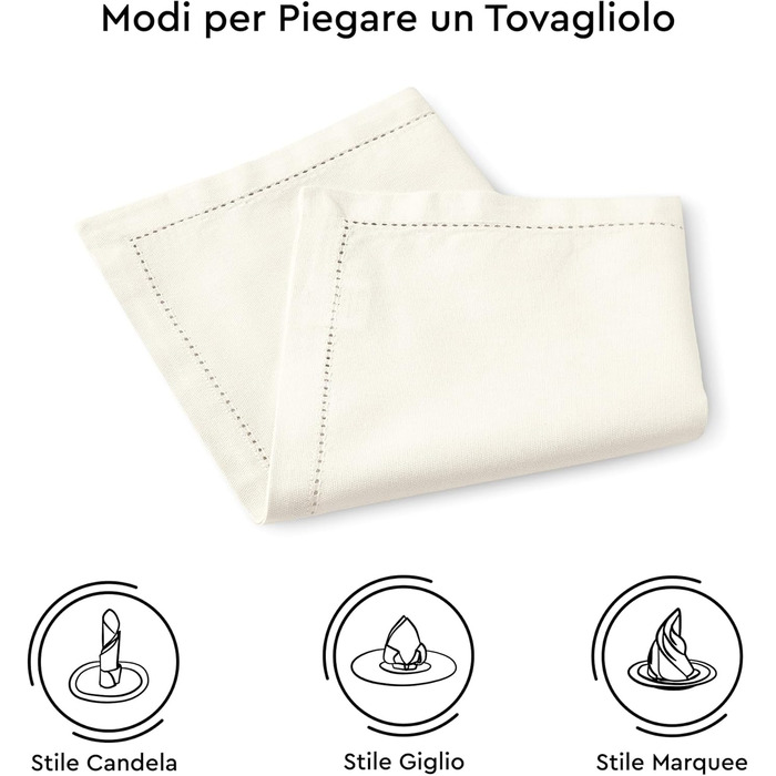 Encasa XO Cloth Napkin Set of 12 | Pure Cotton with Hemstitch Design | Natural | Square Size 43x43 cm | Table Napkins – Machine Washable & Reusable
