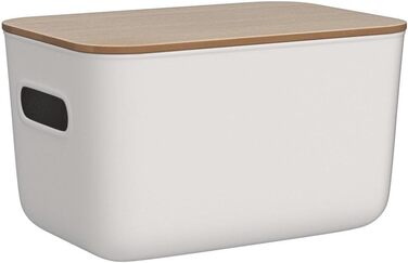 Kerhouze 2 PCS Storage Box with Bamboo Lid White Storage Plastic Box for Organization Stackable Storage Boxes with Handle for Kitchen Bathroom 38.4 * 27 * 15.2cm, 13L (2PACK 6.5L)