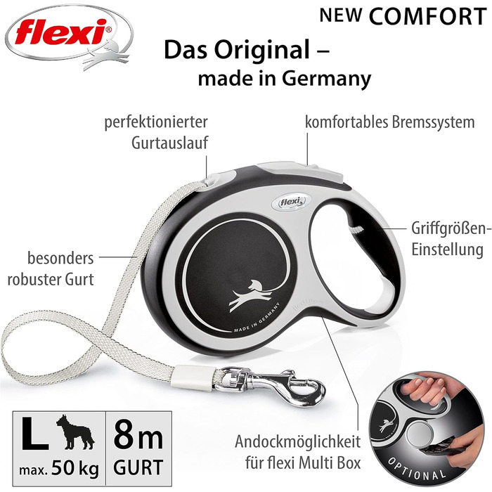 Flexi Comfort L рулетка для собак до 50 кг, 8 м, чорна