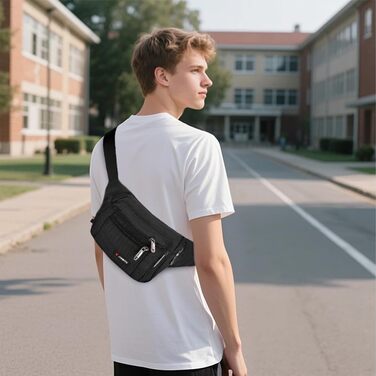 Поясна сумка на пояс для чоловіків та жінок, сумка на ремінь з блискавкою, універсальна сумка на стегно з 5 відділеннями, спортивна сумка на стегно для активного відпочинку, туризму, кемпінгу та їзди на велосипеді, чорна