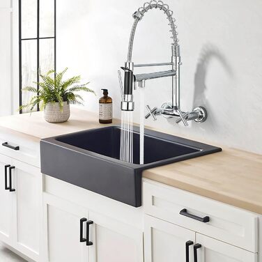 Кухонний змішувач з поворотним виливом 360°, з двома виходами, високий вигин, спіральна пружина, для мийки, брашований нікель (хром)