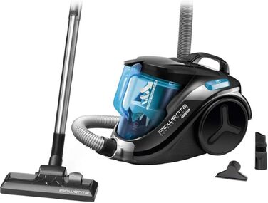 Rowenta RO3731 Compact Power Cyclonic | Bagless Vacuum Cleaner | Quiet | 750 Watt | 1.5 Liter Capacity | Black/Blue 1.5L Dust Box
