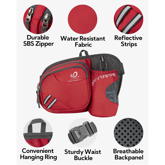 Спортивна поясна сумка WATERFLY з тримачем для пляшки, для жінок та чоловіків, червона