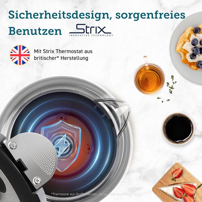 COSORI Glass Kettle, 1.7 Liter, Blue LED, BPA-Free, 2200 Watt, 5-Minute Boil Time, Overheat Protection, 360° Swivel, Kettle made of Borosilicate Glass with Stainless Steel Bottom and Filter