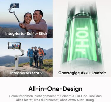 Insta360 Flow 2 сірий – стабілізатор для смартфонів, з функцією AI-трекінгу, вбудований штатив/селфі-стік, пульт дистанційного керування, для iPhone/Android, для подорожей