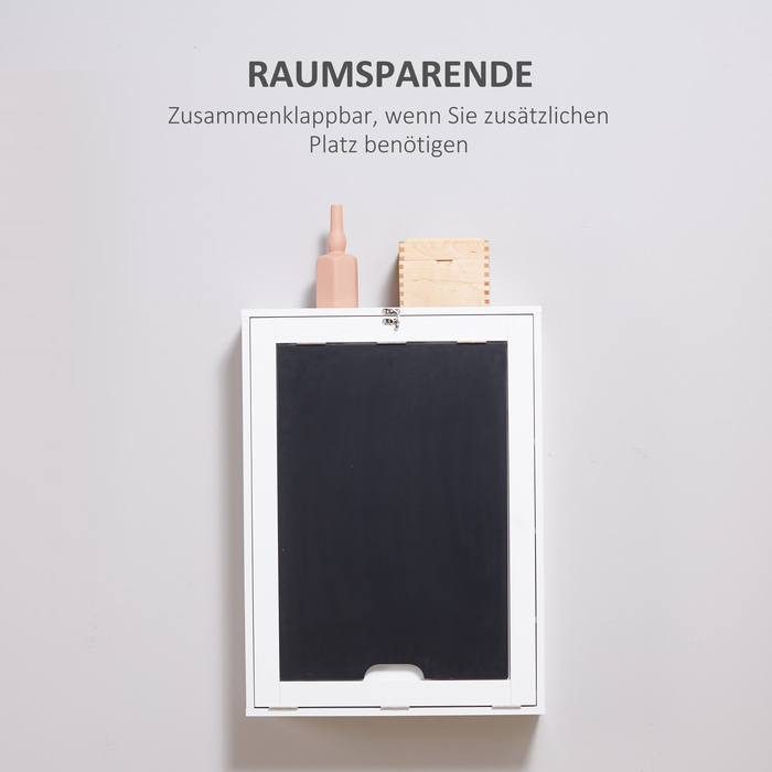 HOMCOM Wall Table Folding Desk with 5 Compartments, White and Black Board, 60x94.5x147cm, Space-Saving for Home Office