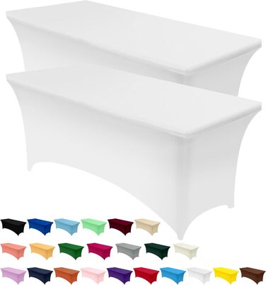 Utopia Kitchen Spandex Tablecloth 2 Pack [5FT, White] - Tight-Fitting, Precision-Fit, Washable, and Wrinkle-Free Tablecloth for Outdoor Events, Weddings, Banquets & Parties [183Lx76Wx76H] cm