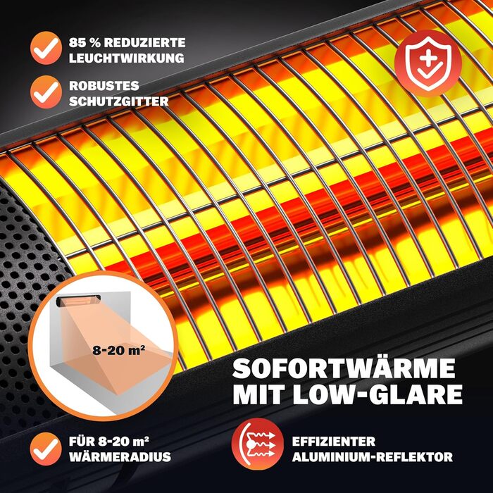 Інфрачервовий обігрівач MONZANA® MZH2000 з золотою трубкою, 3 режими, пульт дистанційного керування, кут нахилу 90°, для вулиці, тераси, 2000W