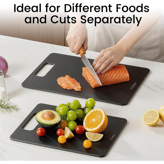 Набір дерев'яних обрізних дощок 2 шт. з бамбука, стійкі до миття в посудомийній машині, високої щільності, нетоксичні, BPA-free, з антиковзними ніжками, безпечні для ножів – ідеально для кухні та як подарунок, чорного кольору