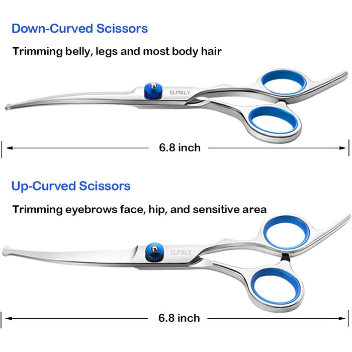 Набір професійних ножиць для грумінгу собак, нержавіюча сталь, круглі кінчики, ножиці для розрідження, вигнуті ножиці, набір ножиць для стрижки шерсті домашніх тварин з інструментом для стрижки нігтів