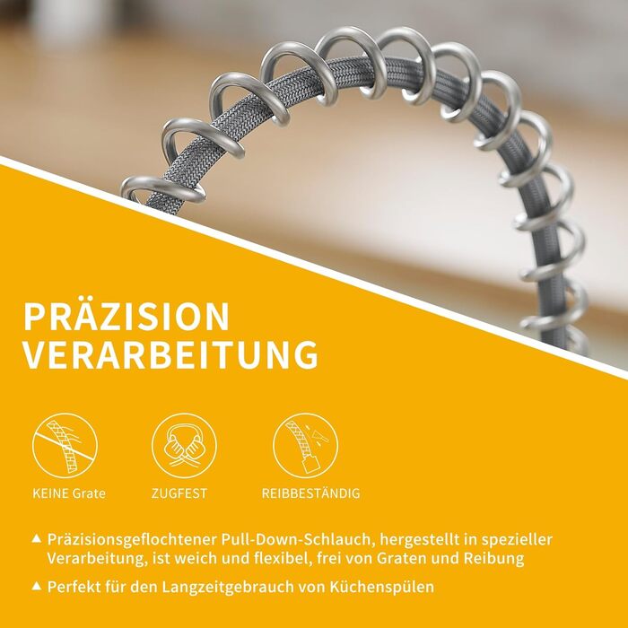 Кухонний змішувач TIMACO з поворотним гусаком 360° та висувною лійкою, з нержавіючої сталі, з покриттям з брашованого нікелю