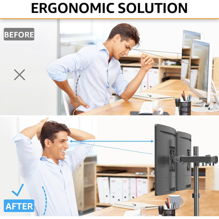 Кріплення для монітора MOUNTUP Dual - для 2 моніторів 13-32 дюйми, регульоване, настільне, VESA 75/100mm