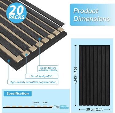 Акустичні 3D-панелі Art3d для шумоізоляції (4 шт), шпонований дерево з фетром, 60x30 см, колір Сірий дуб