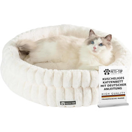 М'яке ліжко для кота з плюшу, кругле, біле, 60 см – зручний лежак для котів та маленьких собак