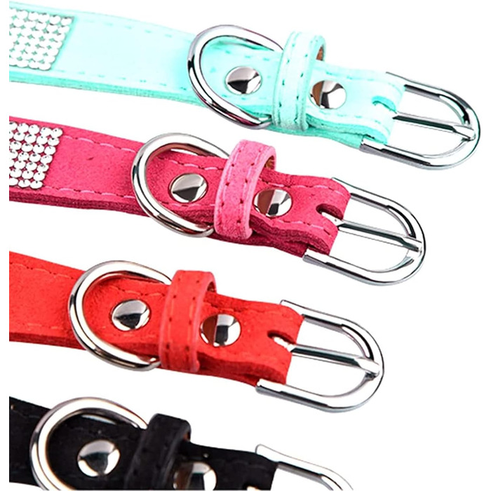 Нашийник для собак зі стразами, м'який велюровий нашийник та поводок, набір, блискучий, регульований, для маленьких та середніх собак та котів, рожевий S, рожевий