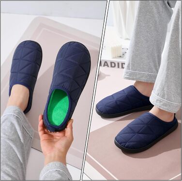 Тапочки зимові для жінок та чоловіків, теплі, з м'якої плюшевої тканини, зручні, з піною Memory, антиковзкі, двоколірні, для дому та вулиці (36/37 EU, темно-синій)