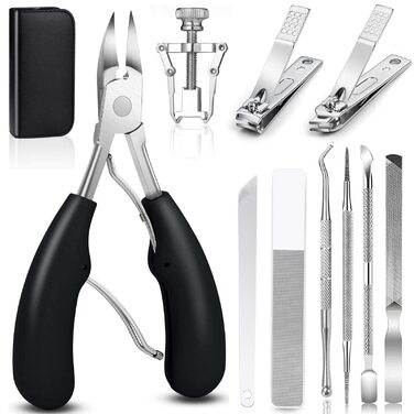 Набір професійних щипців для педикюру 12 шт. з нержавіючої сталі для вирізання врослих, товстих нігтів (чорний)