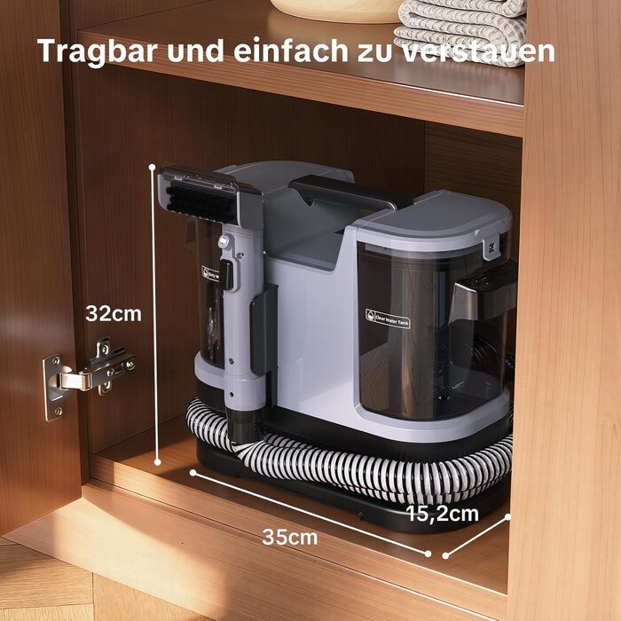 Lubluelu Пылесос для чищення мягкой мебели и ковров, 600 Вт - 18 кПа, портативный, с самоочисткой и длинным шлангом для ковров, диванов и салона автомобиля, серый